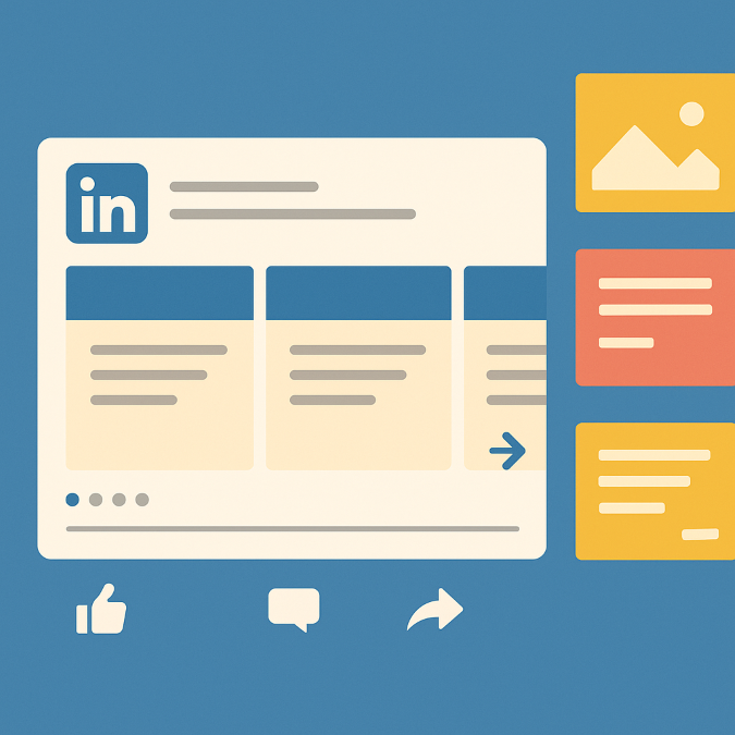 Schéma de la structure idéale et du format carré pour un carrousel LinkedIn optimisé.